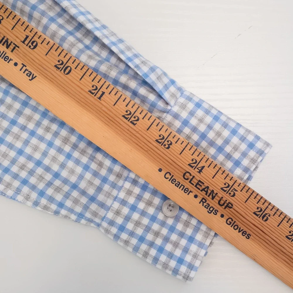 UNTUCKit Button-Down Mens Large Blue Grey Gingham Slim Fit Cotton Shirt